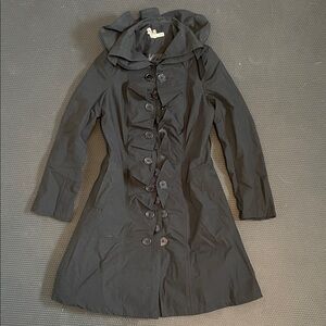 Ruffled Ever Wind Black Trench Coat for Women